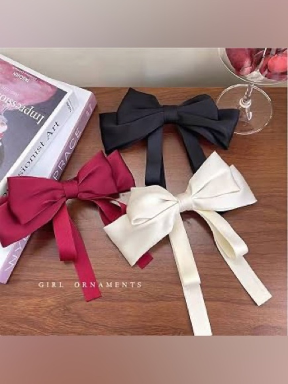 Brand New Satin Ribbon Bow Hair Clip - Black, Burgundy & Cream